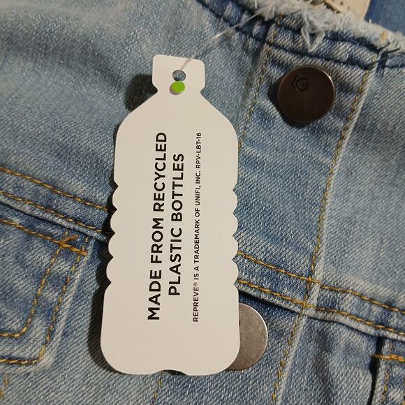 NWOT LOGO stretch denim light wash raw edge hem/sleeve snap front jacket sz 10 - Picture 8 of 15